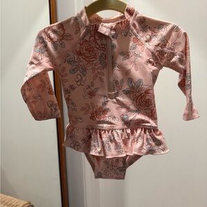 Pink Floral Kids Rashguard Swimsuit
